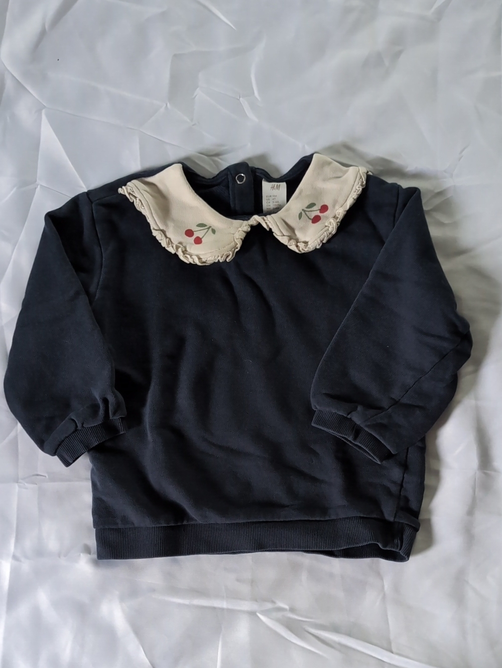 H&M Navy Sweatshirt with Embroidered Cream Peter Pan Collar - Girls